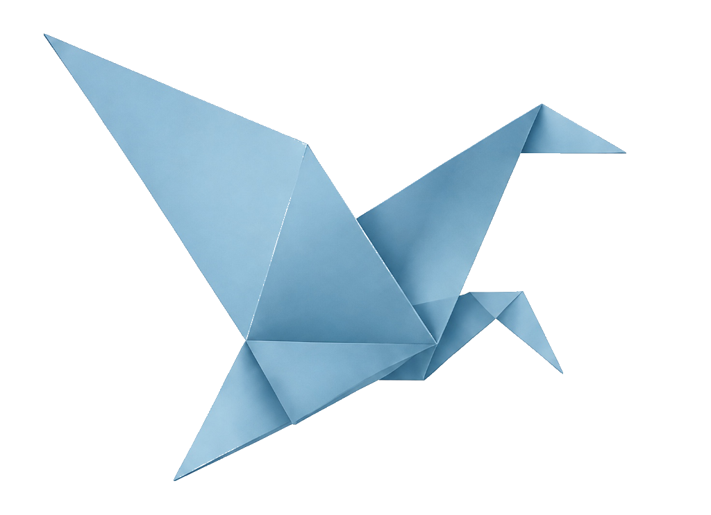 Blue origami bird representing Create