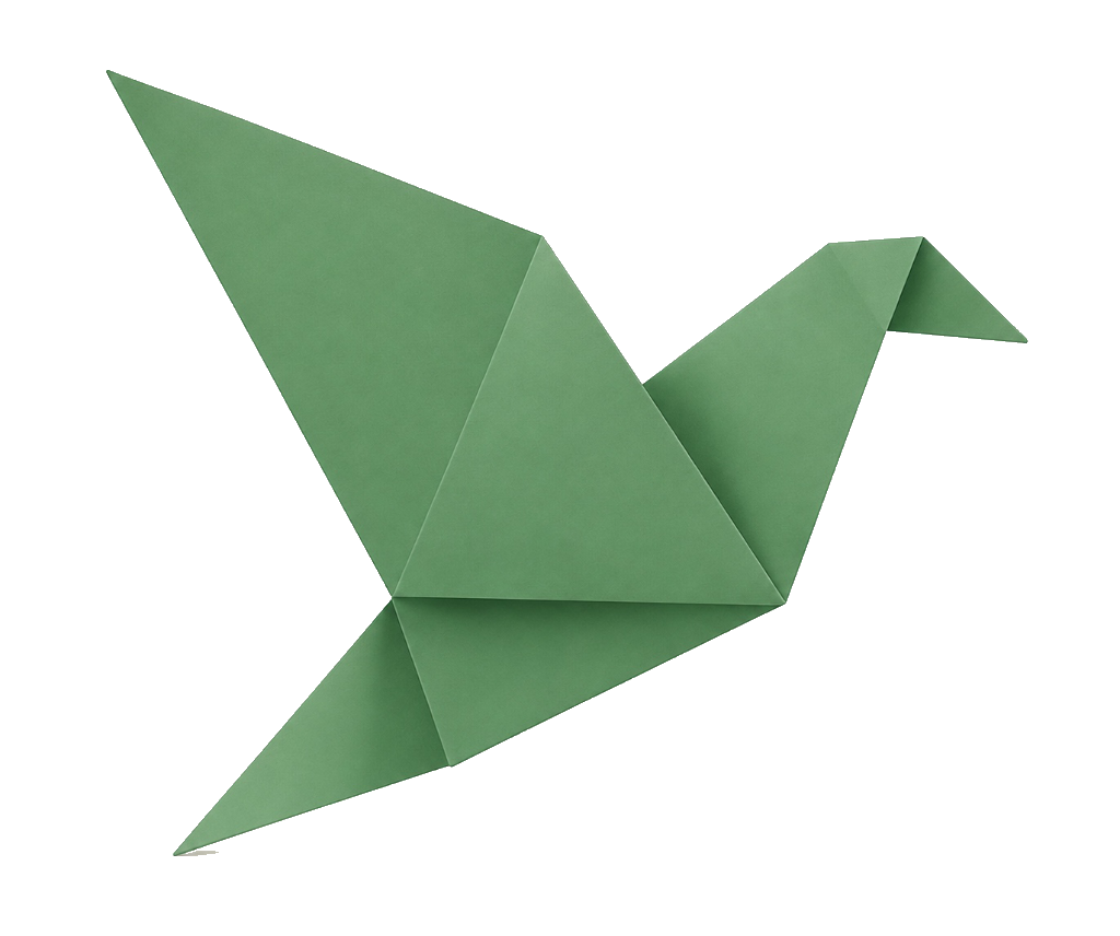 Green origami bird representing Imagine